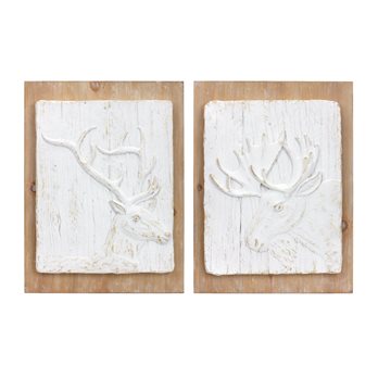 White Washed Wood Design Deer and Moose Wall Decor (Set of 2)