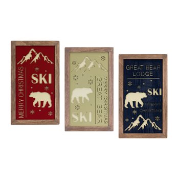 Ski Lodge Plaque Wall Art (Set of 3)