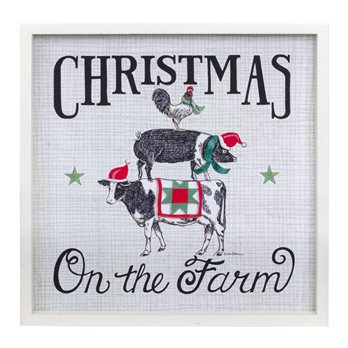 Framed Christmas on the Farm Print 15.75"SQ