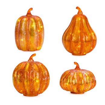 LED Lighted Mercury Glass Pumpkin Decor (Set of 4)