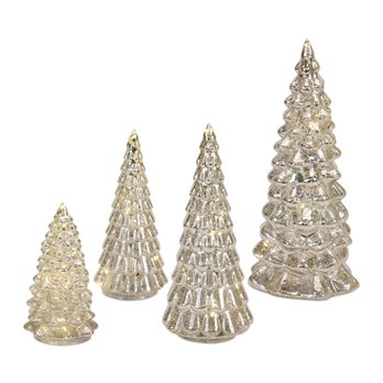 LED Lighted Mercury Glass Holiday Tree Decor (Set of 4)