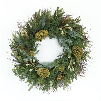 Mixed Winter Pine Wreath with Pinecone and Twig Accent 23"D