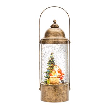 LED Snow Globe Lantern with Santa Scene 12"H