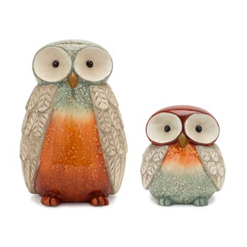 Terra Cotta Owl Figurine with Glazed Accents (Set of 2)