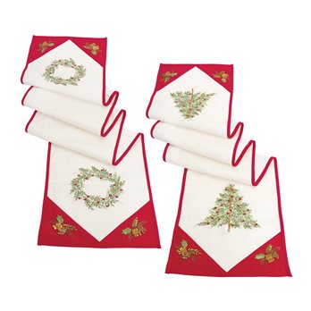 Ribbon Embroidered Tree and Wreath Table Runner (Set of 2)