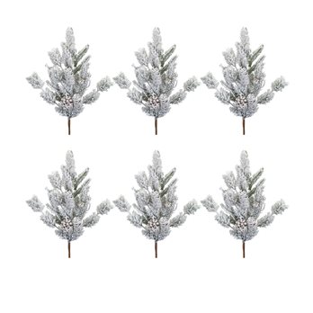 Flocked Mixed Pine Spray with Pinecone (Set of 6)