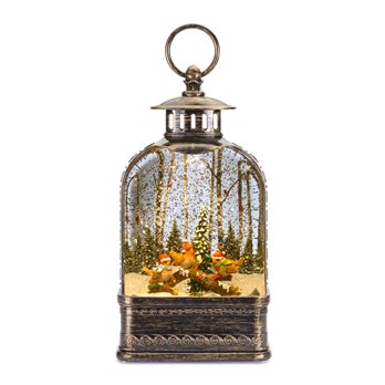 LED Snow Globe Lantern with Winter Bird Scene 11"H