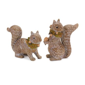 Harvest Squirrel Figurine with Acorn Wreath Accent (Set of 2)