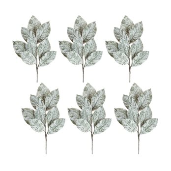 Frosted Winter Magnolia Leaf Spray (Set of 6)