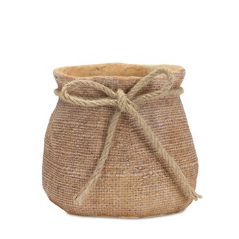 Stone Planter with Burlap Bag Design 6.25"H