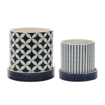 Geometric Pattern Planter with Plate (Set of 2)