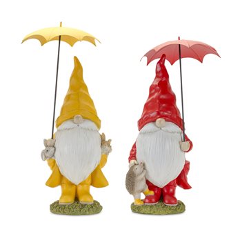 Garden Gnome with Umbrella and Woodland Animals (Set of 2)