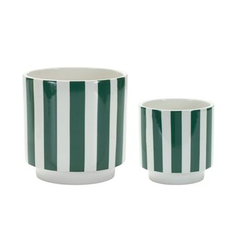 Green and White Striped Planter (Set of 2)