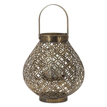 Ornate Bronze Metal Lantern with Handle