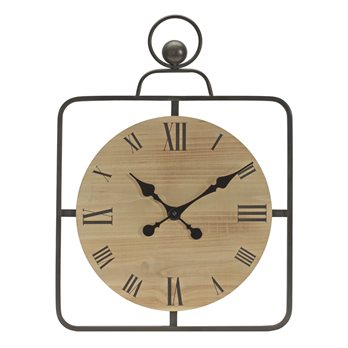 Wooden Wall Clock in Iron Frame 16"D