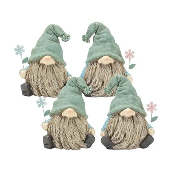 Stone Garden Gnome Figurine with Flower Stem Accent (Set of 4)