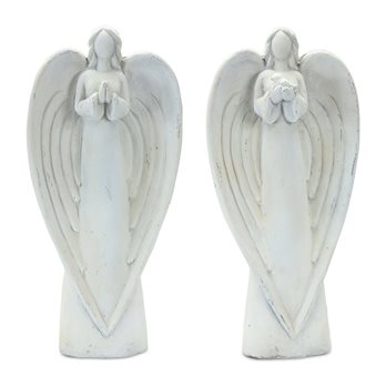 Stone Garden Angel Statue with Bird Accent (Set of 2)