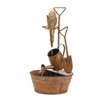 Rustic Metal Fountain with Duck and Watering Can 33"H