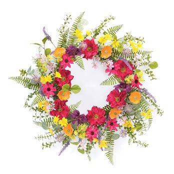 Mixed Fern and Wildflower Floral Wreath 23"D