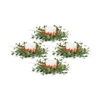 Foliage and Berry Twig Candle Ring (Set of 4)