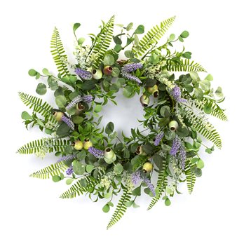 Mixed Fern and Eucalyptus Wreath with Pod and Lavender Accents 19.5"D