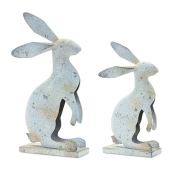 Weathered Iron Standing Rabbit Decor with Distressed Finish (Set of 2)