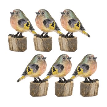 Rustic Stone Bird Figurine Perched on Stump (Set of 6)