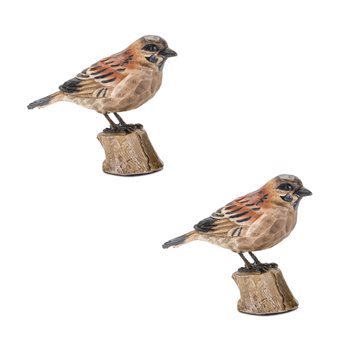 Rustic Stone Bird Figurine Perched on Stump (Set of 2)