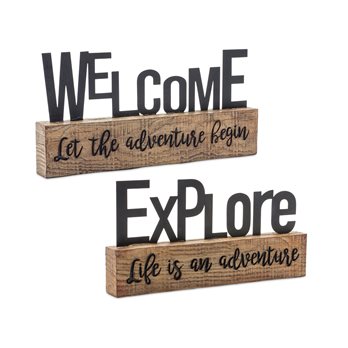 Explore and Welcome Tabletop Sentiment Sign (Set of 2)