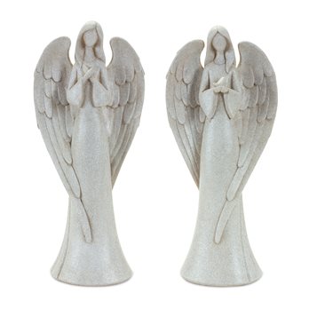 Serene Angel Figurine with Bird Accent (Set of 2)