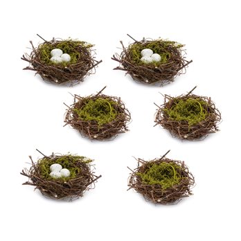 Natural Twig Bird Nest with Speckled Egg Accent (Set of 6)