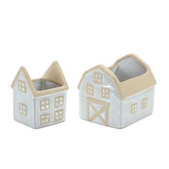 Neutral Porcelain House and Barn Planter (Set of 2)