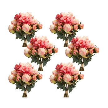 Coral Pink Peony Flower Bouquet Bundle (Set of 6)