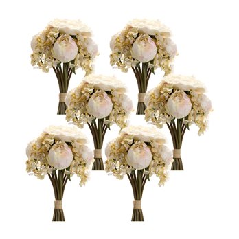 Ivory White Peony and Hydrangea Flower Bouquet (Set of 6)