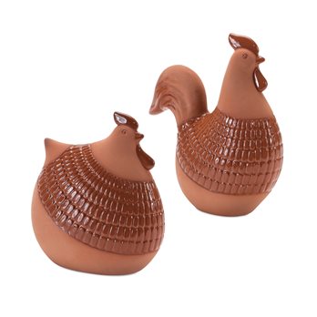 Terra Cotta Chicken Shelf Sitter with Glazed Accents (Set of 2)