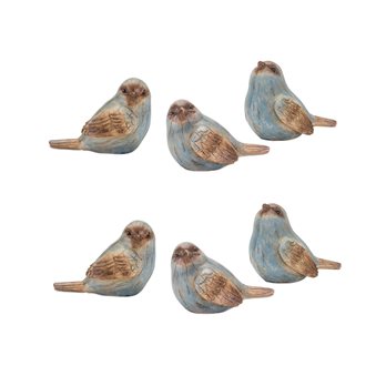 Rustic Blue Bird Figurine with Wood Grain Design (Set of 6)