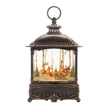 LED Snow Globe Lantern with Santa's Sleigh Scene 12.25"H