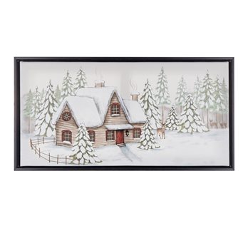 Framed Winter Scene Canvas Wall Art 25"L