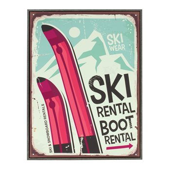 Framed Ski Lodge Wall Sign 15.5"H