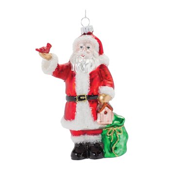 Glass Santa with Cardinal Bird Ornament (Set of 6)