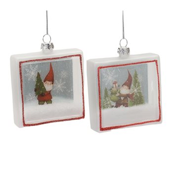 Glass Gnome Shadow Box Ornament (Set of 6)