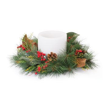 Mixed Pine and Magnolia Candle Ring (Set of 2)