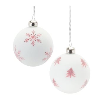 Frosted Snowflake and Tree Ball Ornament (Set of 12)