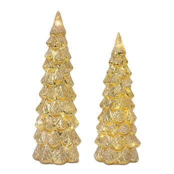 LED Glittered Glass Tree Decor (Set of 2)