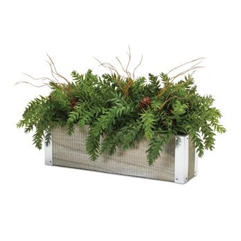 Winter Pine Centerpiece in Wood Planter (Set of 2)