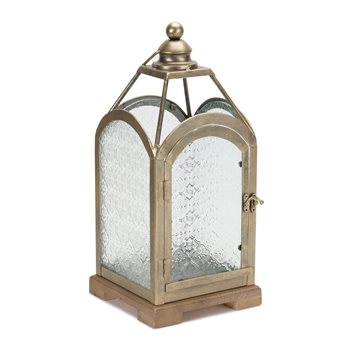 Pewter Metal Lantern with Ornate Glass 16"H