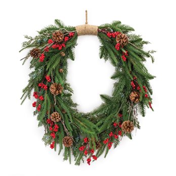 Mixed Pine Cone Berry Wreath 30"H