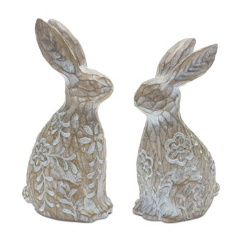 Floral Carved Rabbit Figurine (Set of 2)