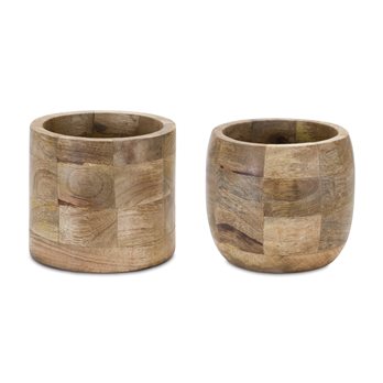 Round Wood Planter (Set of 2)