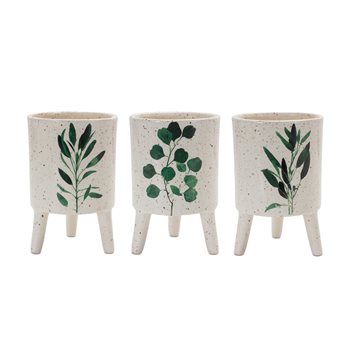 Footed Foliage Print Planter (Set of 3)